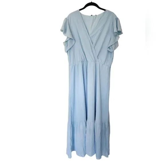 FASHION Women's midi dress, Size XL, Light blue, belt, NWT - Picture 2 of 5